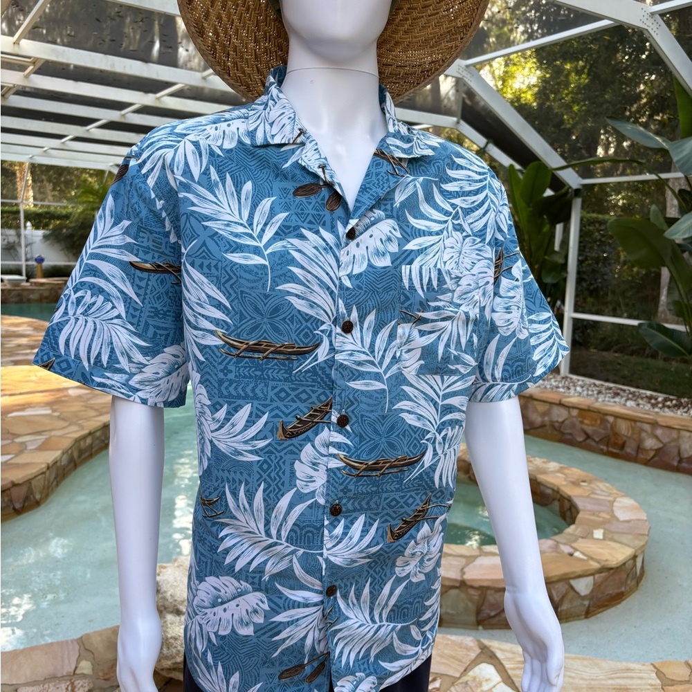 Tropical Storm Blue Leaf Print Men's Shirt